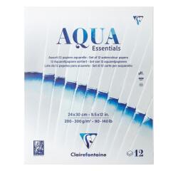 Aqua Essentials bloc collé 12 papiers aquarelle assortis 24x30cm 12F 200g-300g