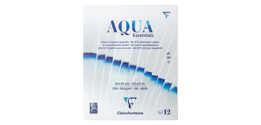 Aqua Essentials bloc collé 12 papiers aquarelle assortis 24x30cm 12F 200g-300g