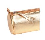Schlampermäppchen aus Leder Cuirisé rund Ø5,5x22cm - Golden