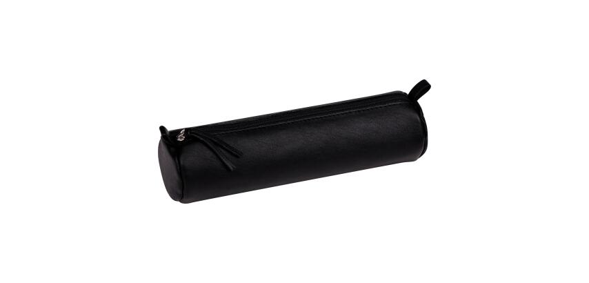 Round leather pencil case, black