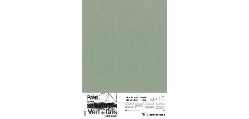 PaintON Vert de gris, 15 Bogen 50x65 cm, 250g, graugrün, Mixed Media - Graugrün