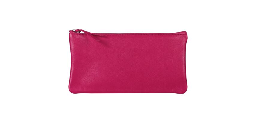 CUIR TEINTÉ Trousse plate 22x11 cm Framboise
