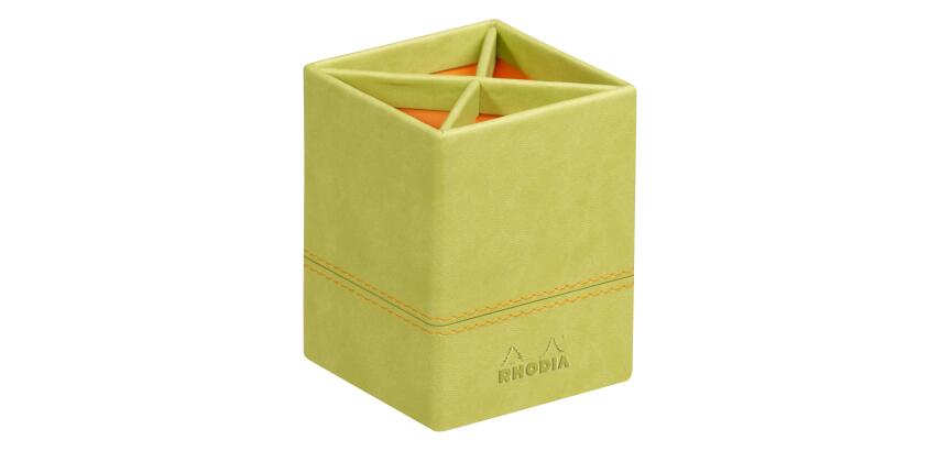 Rhodiarama pot à crayons simili cuir italien 8x8x11 cm - Anis