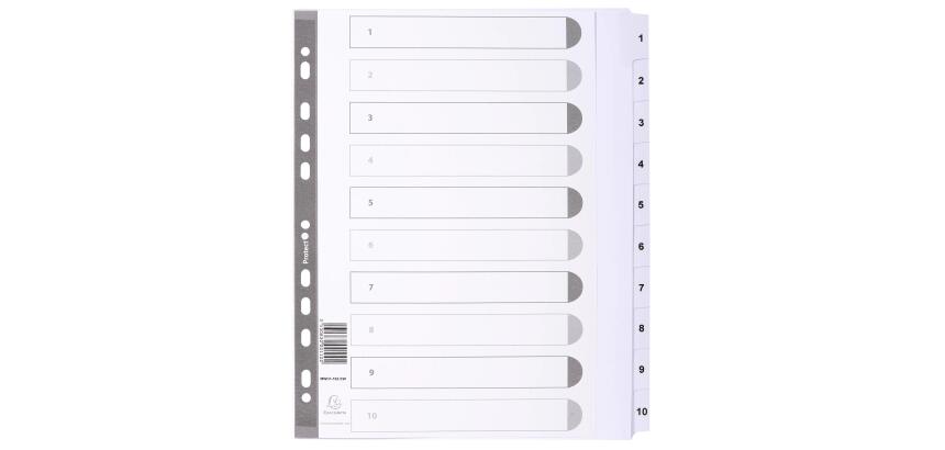 Intercalaires imprimés à touches plastifiées - 10 touches 1 à 10 - A4 maxi - Blanc