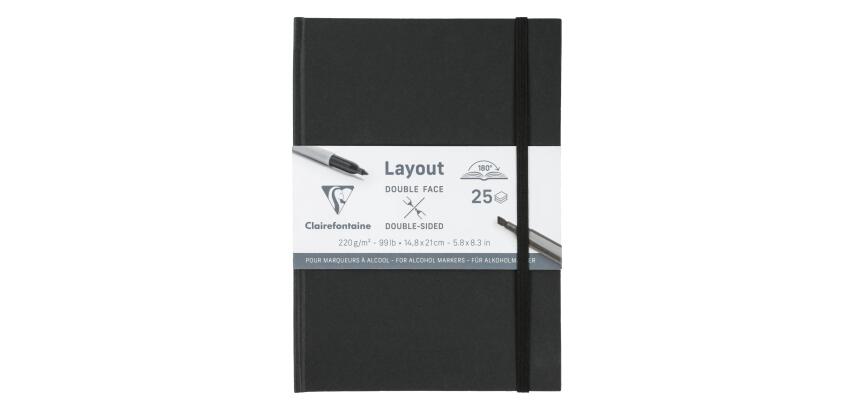 Layout double-face carnet ouverture à plat 25F A5 220g - Noir
