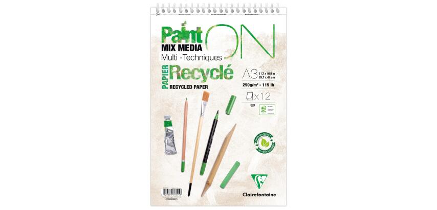 Clairefontaine Paint'ON Recycled Micro-Perforated Spiral Block - A3+ - 12 Sheets - 250gsm