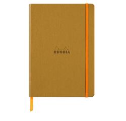 Rhodiarama softcover notitieboek A5, 80 blad gestippeld ivoorkleurig papier van 90g, sluiting met elastiek - Goud