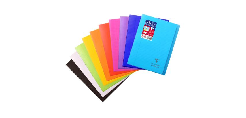 Cahier piqué Koverbook A4 96 pages ligné + marge couverture polypropylène transparent - Assortis