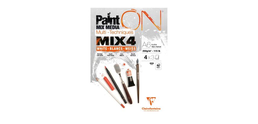 PaintON MIX4 bloc collé 12F A6 250g assorti 4x3F