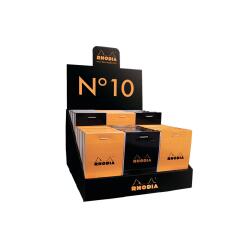 Blocs agrafés Rhodia O&B N°10 5,2x7,5 cm 80 feuillets petits carreaux 5x5 80g en présentoir de 60 pièces - Assortis