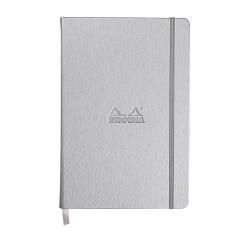 Webnotebook A5, 96 blad gelijnd ivoorkleurig papier van 90g, sluiting met elastiek - Zilver