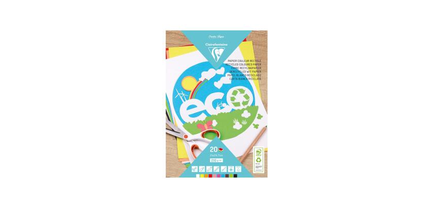 PAPIER COULEUR RECYCLÉ, Bloc de 20 feuilles 210g/m2 au format A4 (21x29,7cm), Assortiment - 10 couleurs - Assortiment