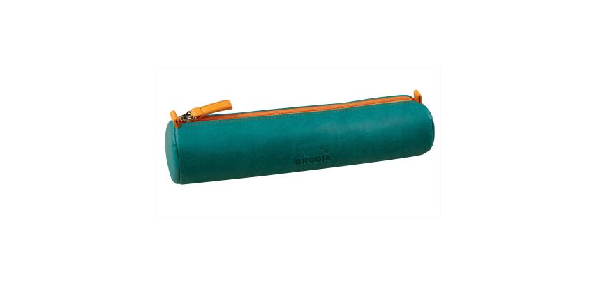 Rhodiarama trousse ronde simili cuir italien 5x21,5 cm - Paon