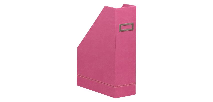 Rhodiarama tijdschriftenhouder in Italiaans kunstleer 10x25x31 cm - Fuchsia