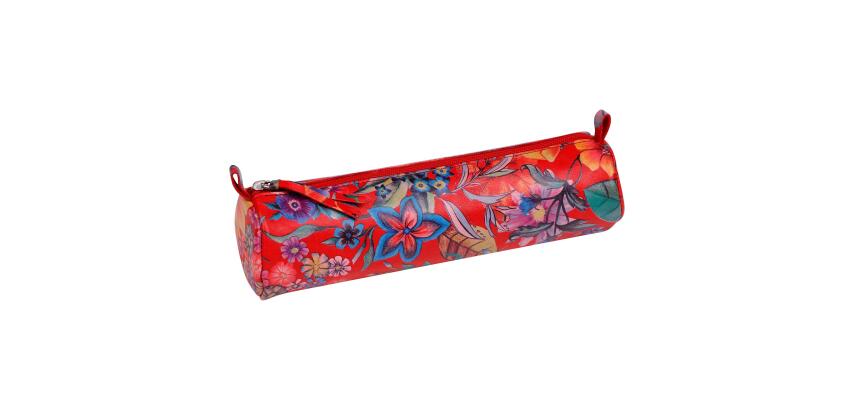Céleste CUIR Trousse ronde Ø5,5x22 cm Jardin Rouge
