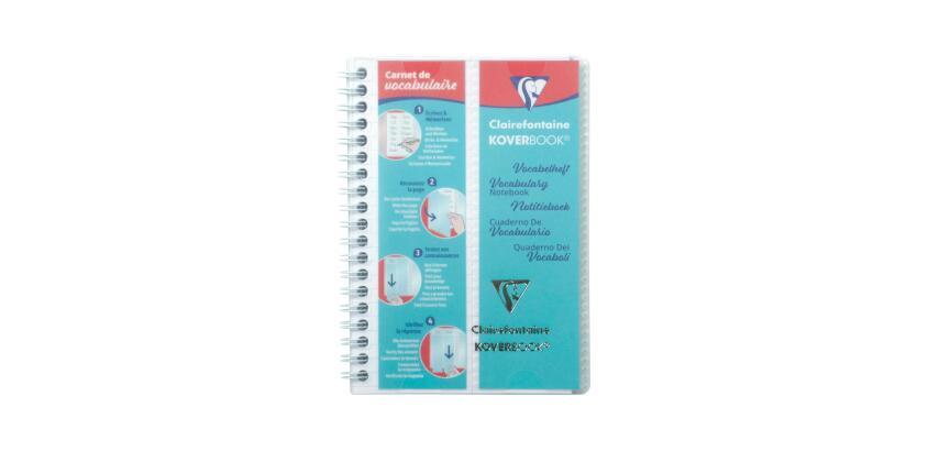 Carnet de vocabulaire reliure intégrale Koverbook 11x17cm 100 pages ligné + marge centrale couverture polypropylène transparent - Incolore