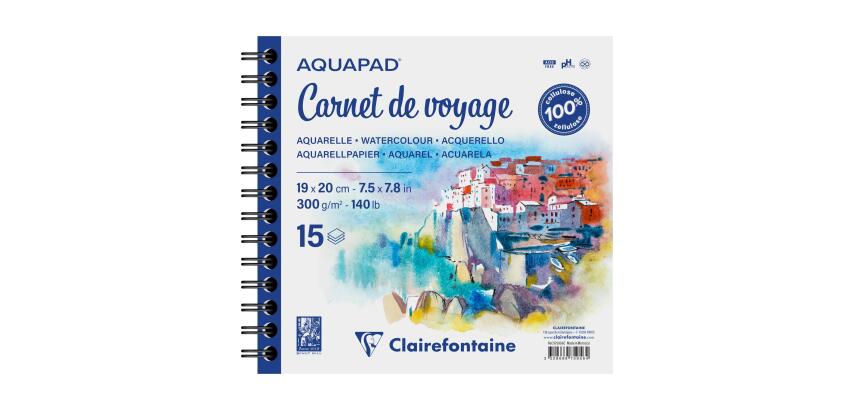 Clairefontaine Aquapad Travel Watercolour Journal - 19 x 20cm - 15 Sheets - 300gsm