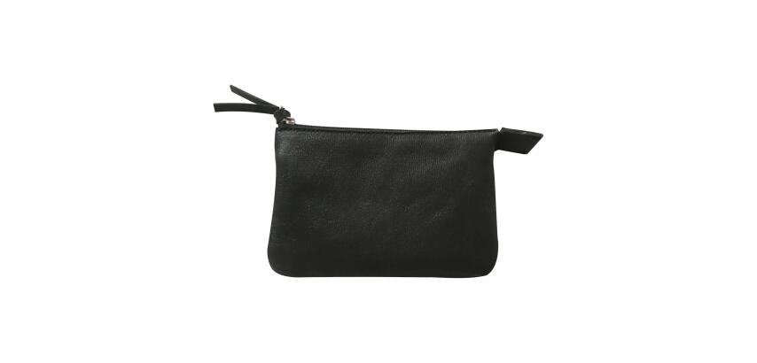 CUIR Petite Pochette 2 compartiments 13x9cm - Noir