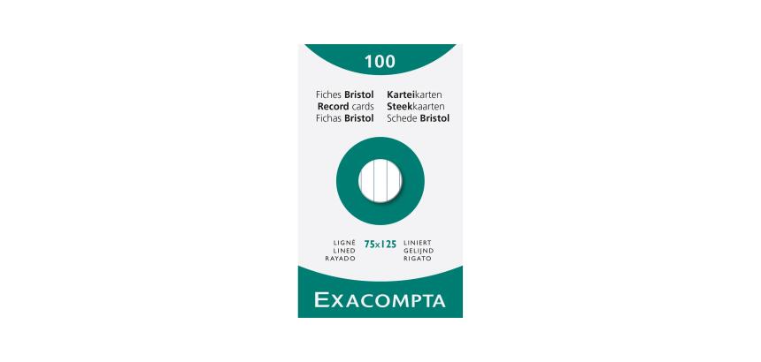 Étui de 100 fiches - bristol ligné non perforé 75x125mm - Blanc