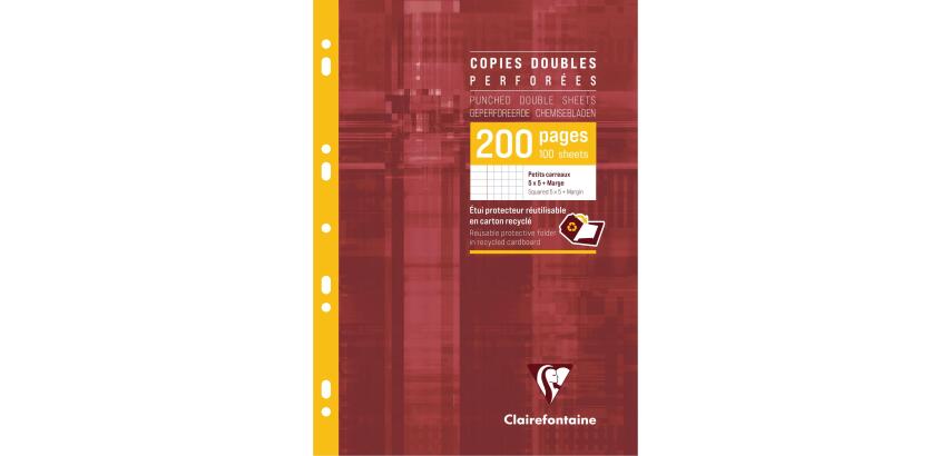 Copies doubles sous étui A4 200 pages perforées petits carreaux + marge