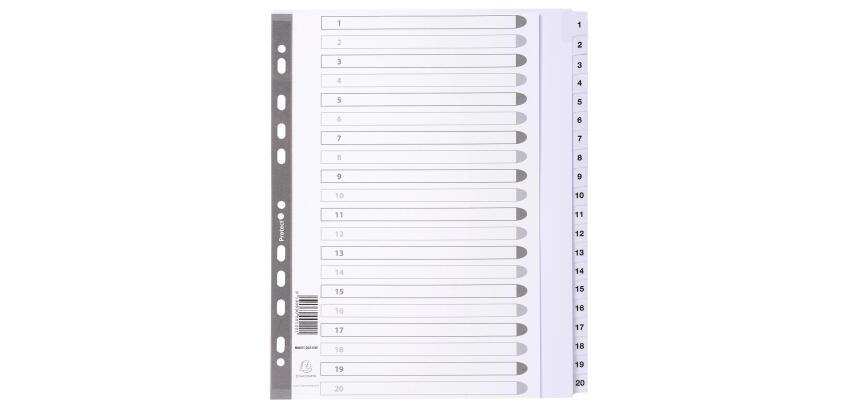 Intercalaires imprimés à touches plastifiées - 20 touches 1 à 20 - A4 maxi - Blanc