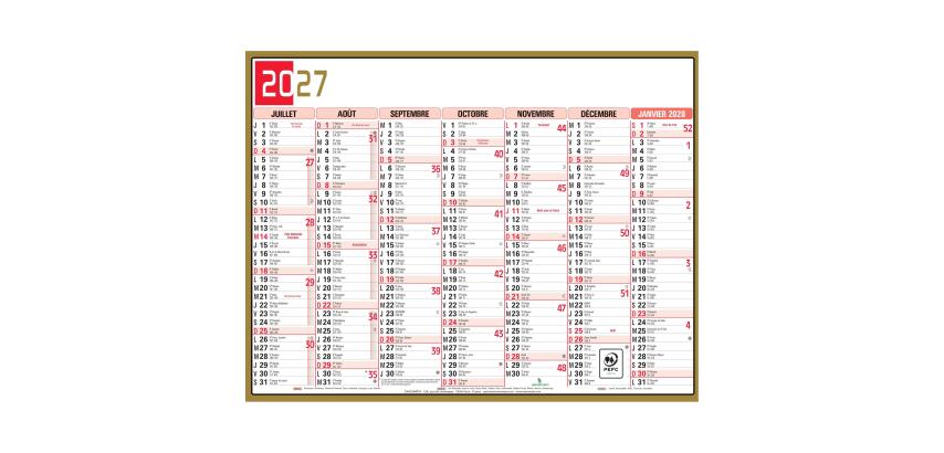 Calendrier Tricolore 22 x 29,5 cm Semestriel 2027 - Visuel