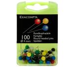 Boîte de 100 épingles sphériques - Hauteur de pointe 15mm - 4mm de diamètre - Couleurs assorties