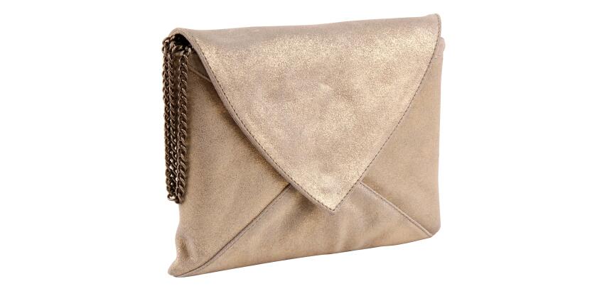 PLUME Pochette Enveloppe en Daim irisé 20x14cm - Or