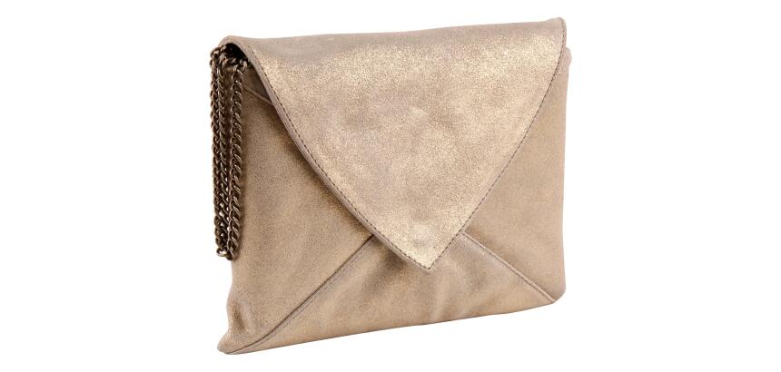 PLUME Pochette Enveloppe en Daim irisé 20x14cm - Or