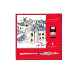 Moulin Rouge, Set de calligraphie 21x21 cm contenant une plume de verre, un flacon d'encre Moulin Rouge, un bloc de 52 feuilles