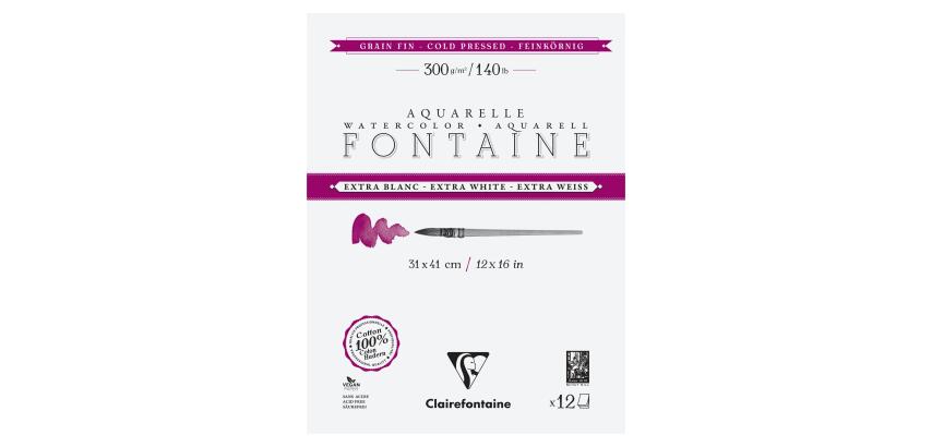 Clairefontaine Fontaine Watercolour Block - 31 x 41cm - 12 Sheets - 300gsm - Cold Pressed