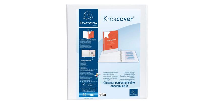 Classeur personnalisable rigide 2 poches KreaCover - 4 anneaux en D 30mm - A4 maxi