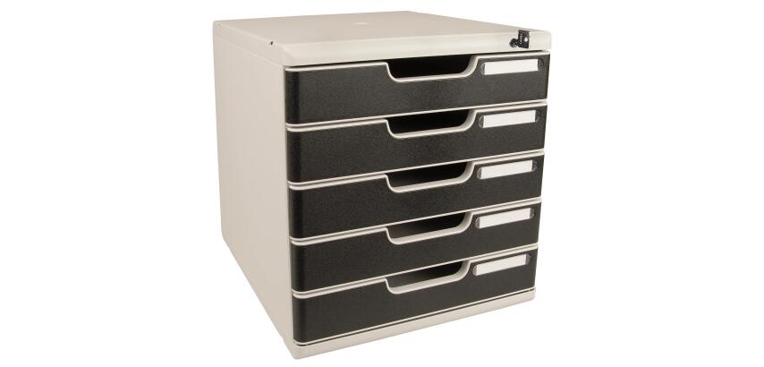 Schubladenbox MODULO A4, 5 abschließbare Schubladen - Schwarz