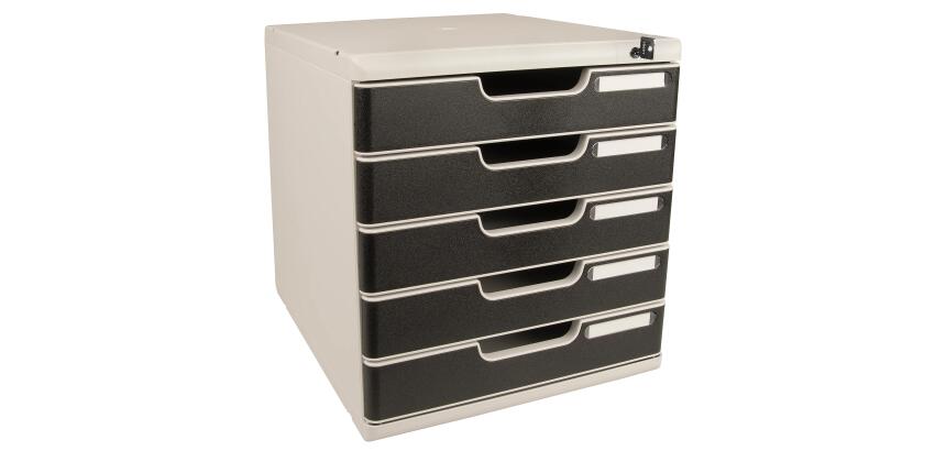 Schubladenbox MODULO A4, 5 abschließbare Schubladen - Schwarz