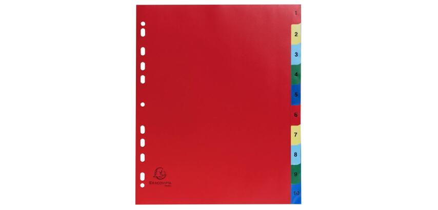 Exacompta PP Printed Indices, A4 Maxi, 1 to 10 - Bright colours assorted