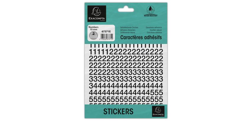Exacompta, Packung mit selbstklebenden, schwarzen Zahlen 0-9 10 mm - Schwarz