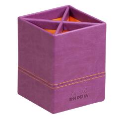 Rhodiarama pot à crayons simili cuir italien 8x8x11 cm - Violet