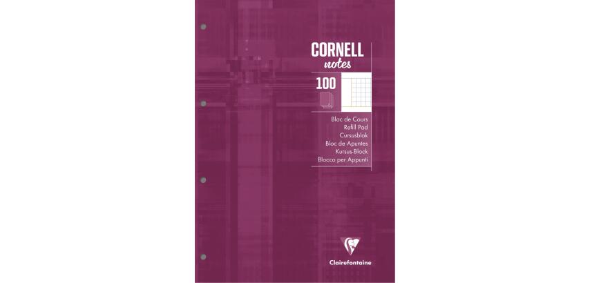 CORNELL cursusblok A4, 100 blad met 4-gaatsperforatie Cornell kleine ruitjes - Pruim