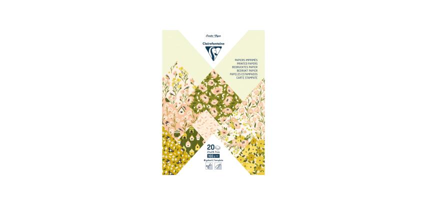 PAPIERS IMPRIMÉS, Bloc de 20 feuilles à motifs 160g/m2 au format A4 (21x29,7cm) + 1 idée créative - Printemps - Multicolore