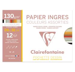 Ingres Pastellpapier, Zeichenpapier 24x32 cm 130g, Packung mit 12 Bogen in verschiedenen Farben - Pastellfarben sortiert