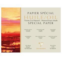 Papier Huile lin naturel bloc collé 1 côté 12F 42x56cm 240g