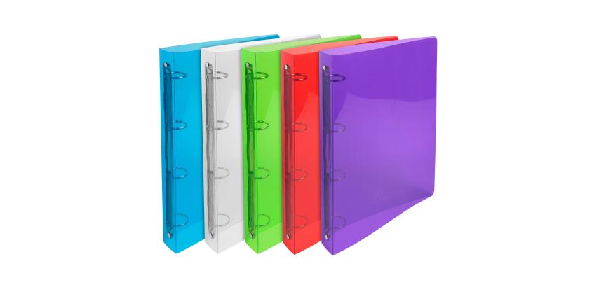 Classeur 4 anneaux plastifié Exacompta Crystal A4 maxi - Dos 3 cm couleurs assorties