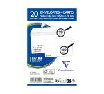 Combiné de 20 Enveloppes Blanches 90x140mm Auto-Adhésives 90g/m2 + 20 Cartes Bristol Blanches 82x128mm 220g/m2 - Blanc