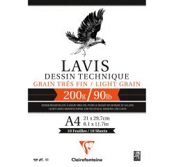 Lavis Technique, Technisches Zeichenpapier 200g, Block 1-seitig geleimt, 10 Blatt A4
