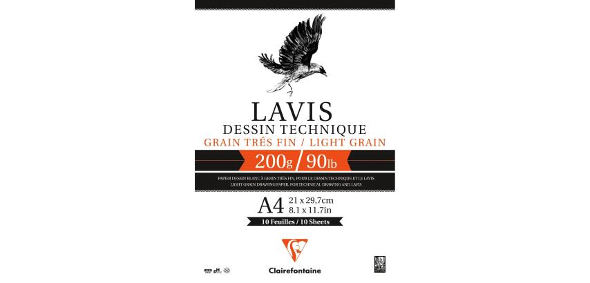 Lavis Technique bloc collé 10F A4 200g
