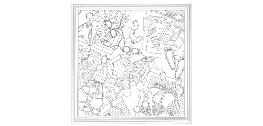 100% silk scarf - 90x90cm The Beach - White