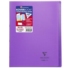 Cahier piqué Koverbook 24x32 cm 96 pages petits carreaux + marge couverture polypropylène transparent - Violet