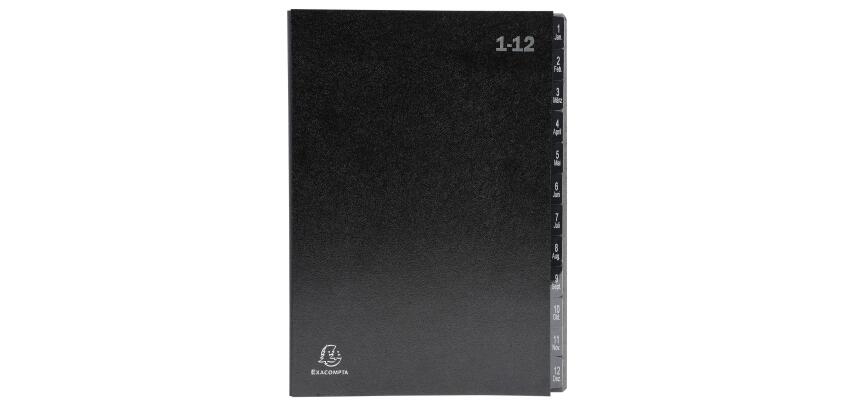 "Exacompta Multipart File, A4 270gsm, 12 Sections labelled 1 to 12" - Black