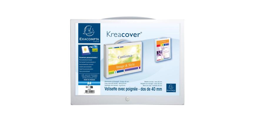 Kreacover Filing Case with Handle PP A4 40mm Spine - White