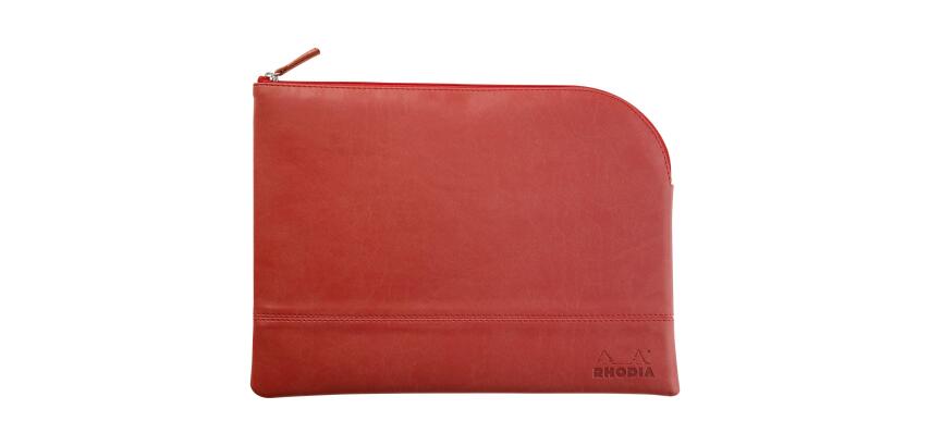 Rhodiarama pochette zippée en simili cuir - taille L (21x28 cm) - Nacarat